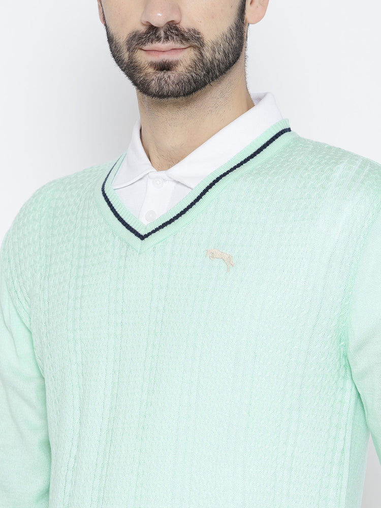 Men Teal Self Design Pullover - JUMP USA