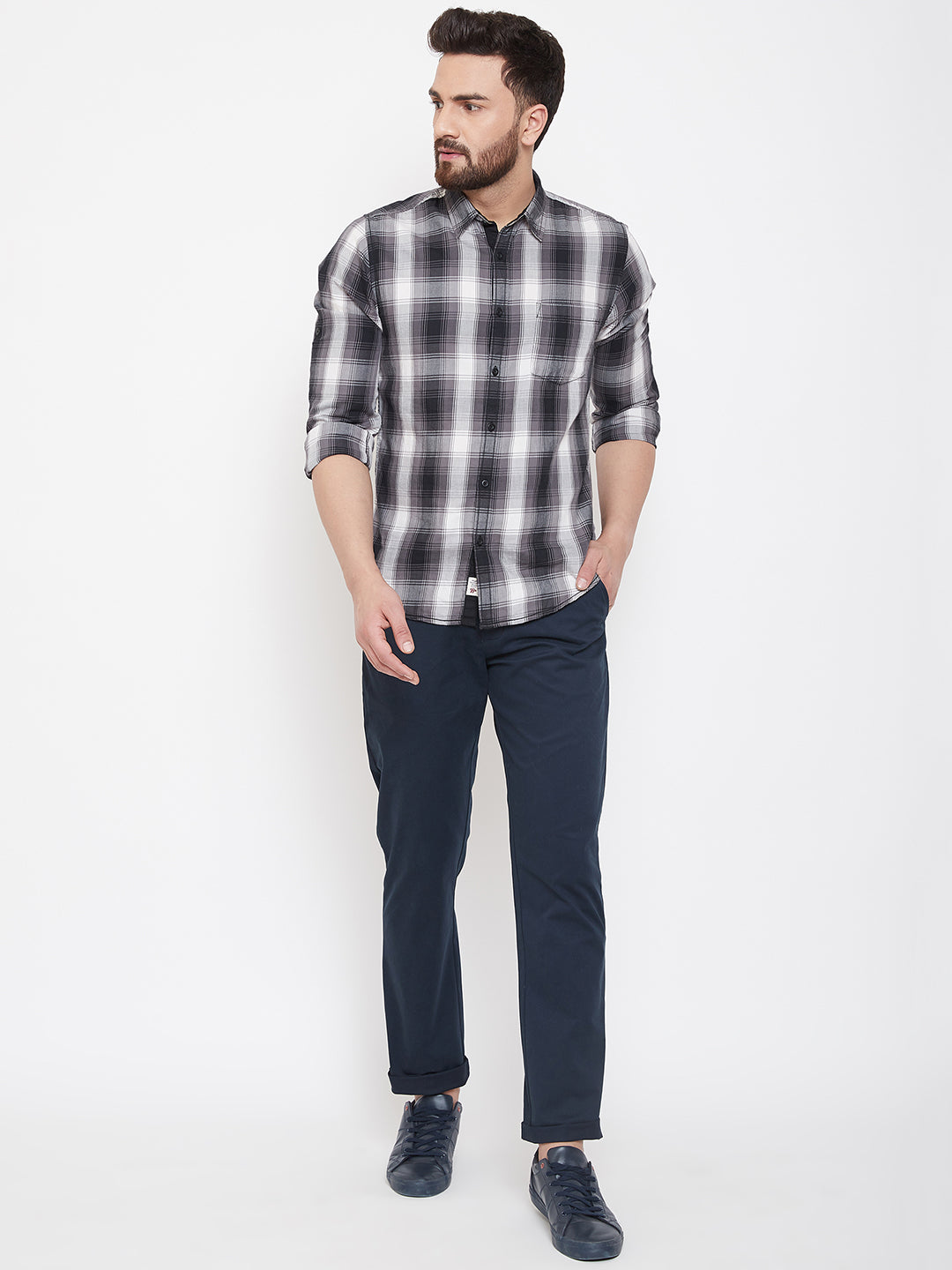JUMP USA Men Navy Blue Casual Regular Fit Trousers - JUMP USA