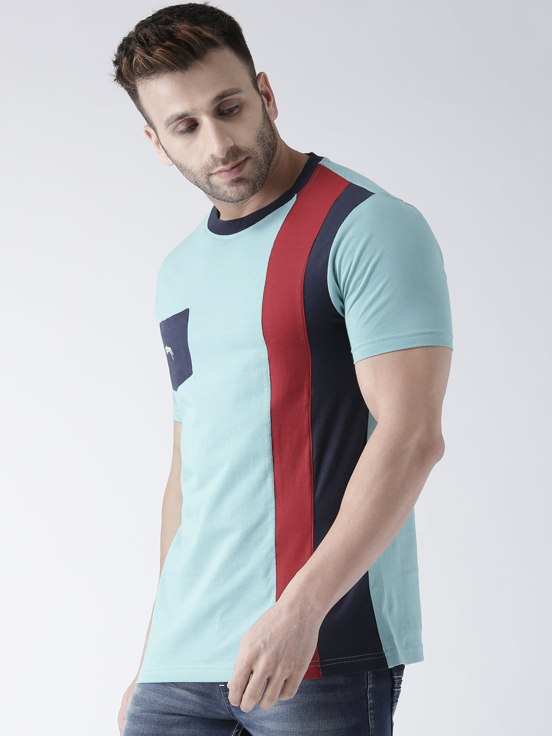 Men Blue Round Neck Tshirt - JUMP USA