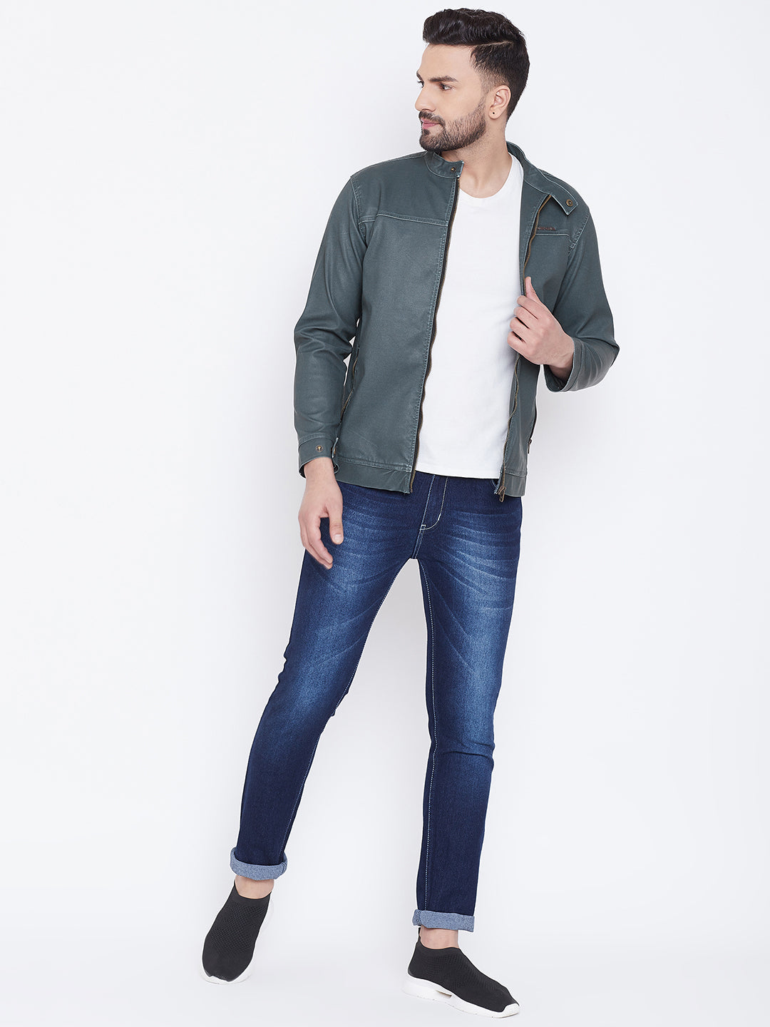 JUMP USA Men Olive Casual Leather Jacket - JUMP USA