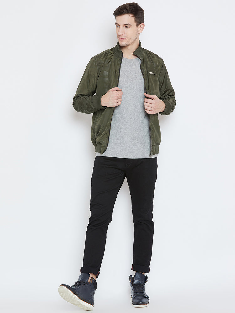 Men Casual Olive Bomber Jacket - JUMP USA
