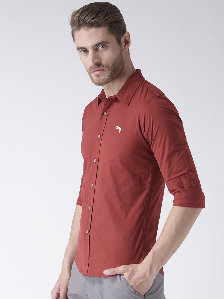 Men Red Solid Cotton Regular Fit Shirt - JUMP USA