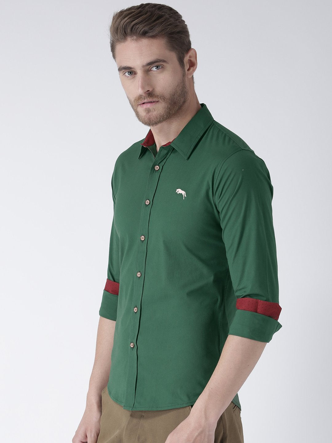 Men Green Slim Fit Solid Casual Shirt - JUMP USA (1568801423402)