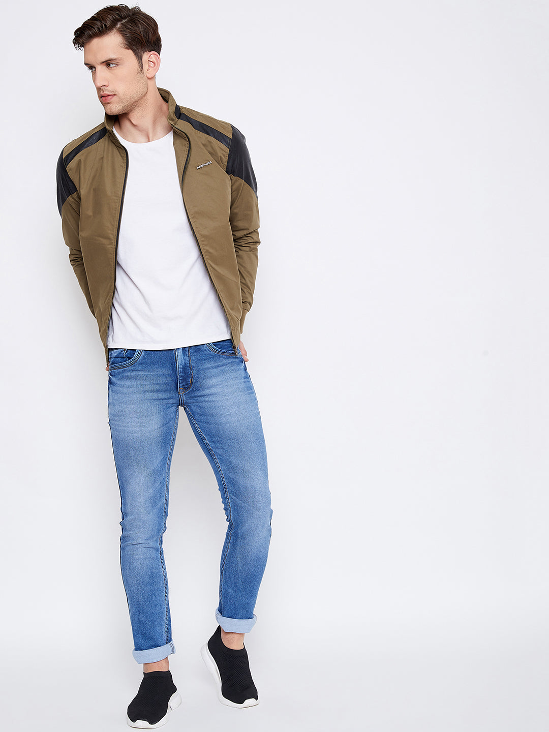 JUMP USA Men Brown Solid Casual Bomber Jacket - JUMP USA