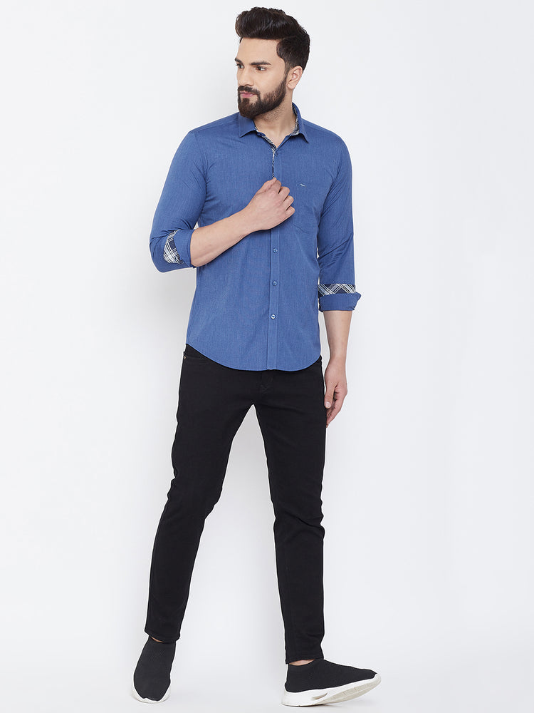 JUMP USA Men Blue Solid Cotton Casual Shirts - JUMP USA