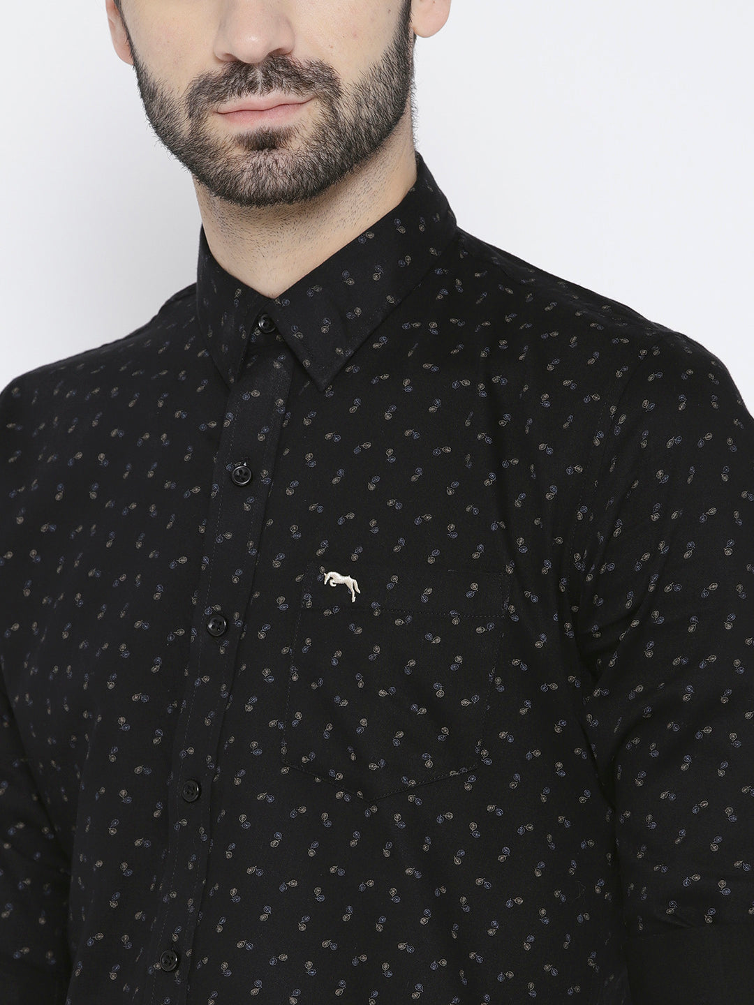 Men Black Slim Fit Printed Casual Shirt - JUMP USA