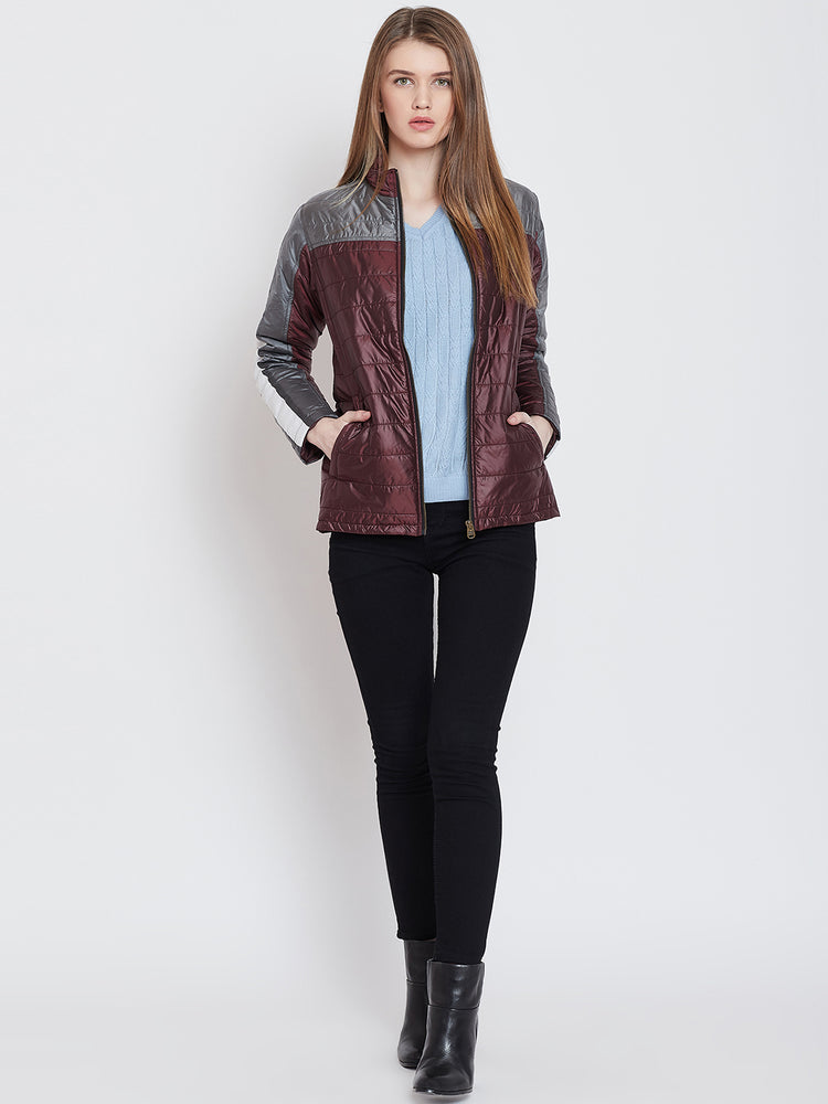 Women Casual Maroon Quilted Jacket - JUMP USA