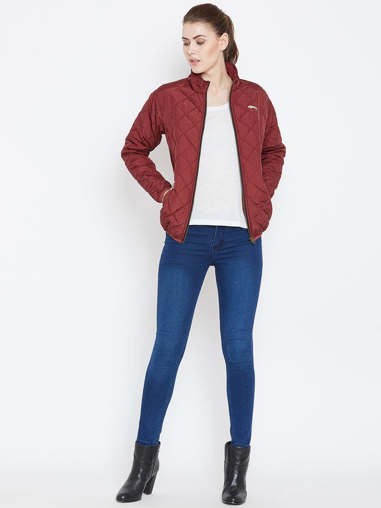 Womens Solid Ec Red Quilted Jacket - JUMP USA