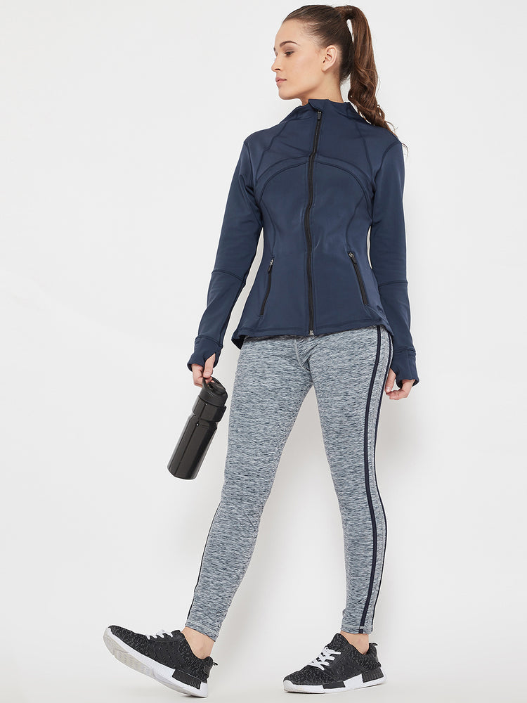 Women Sports Navy Blue Sporty Jacket - JUMP USA