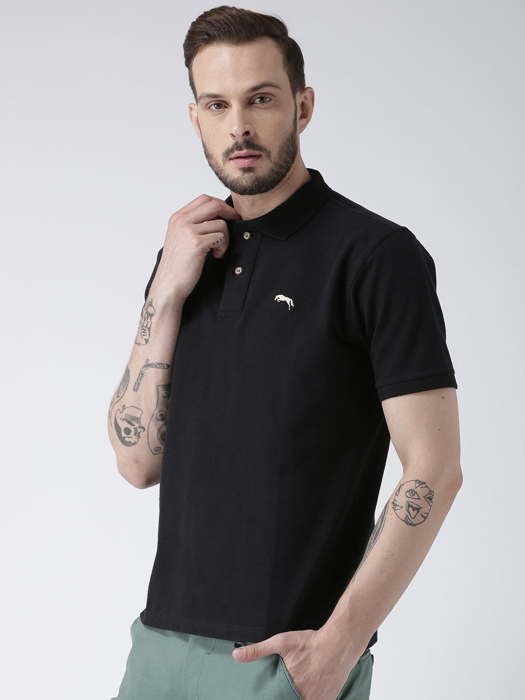 Men Black Solid Polo T-shirt - JUMP USA