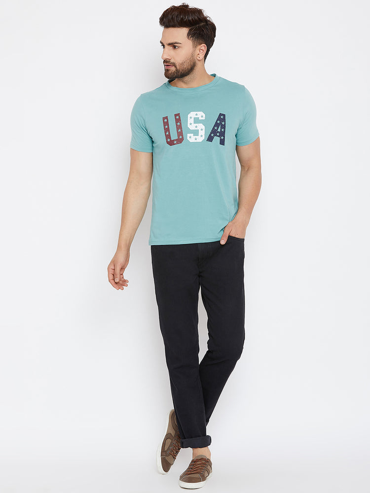 JUMP USA Men Blue Solid Round Neck T-Shirt - JUMP USA