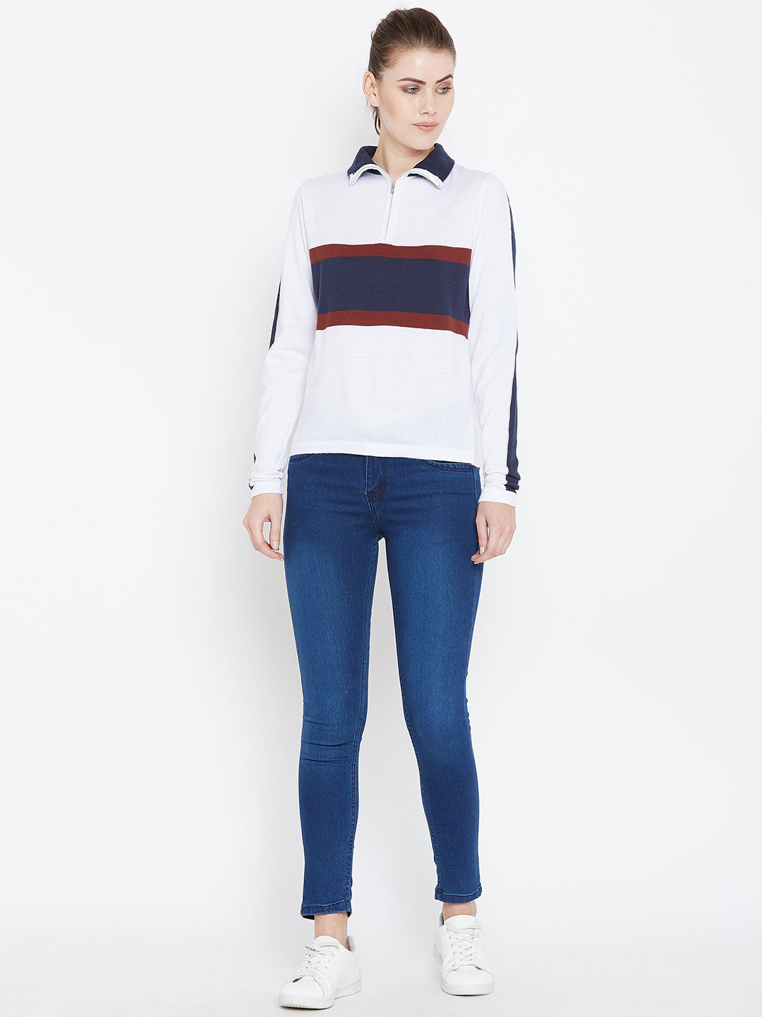 Womens Colourblock White/Ec Navy Sweaters - JUMP USA