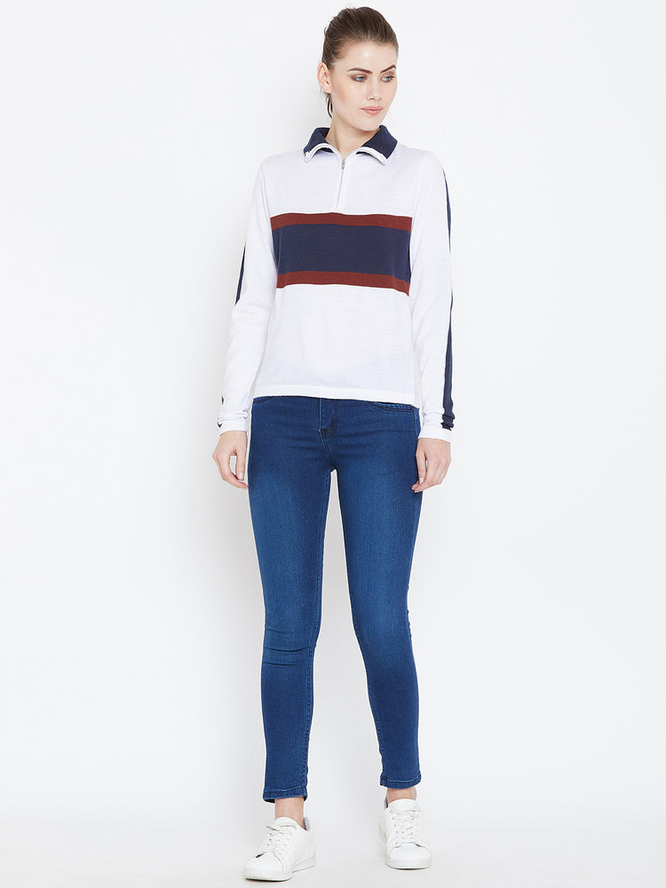 Womens Colourblock White/Ec Navy Sweaters - JUMP USA