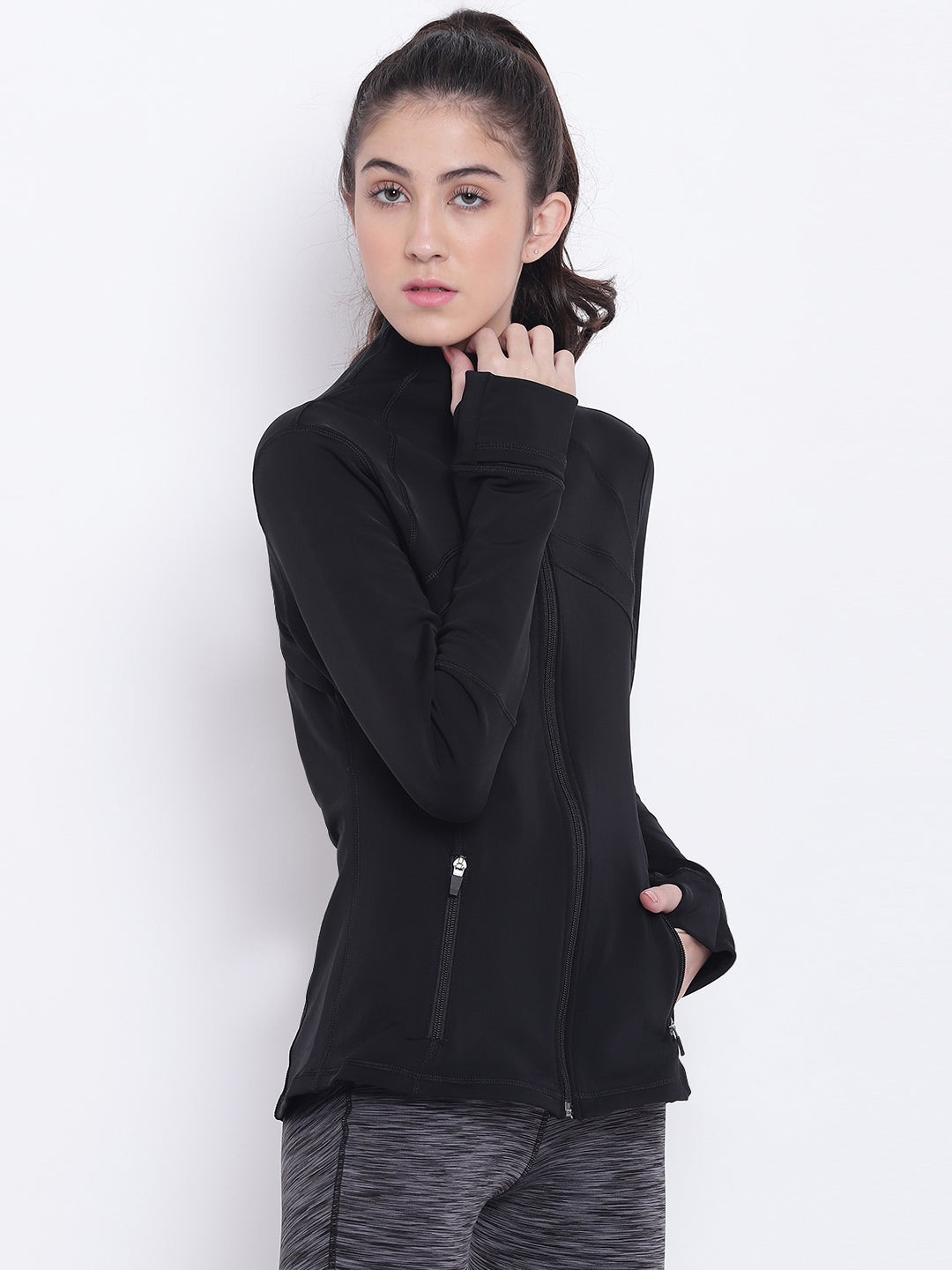 Women Black Sports Sporty Jacket - JUMP USA
