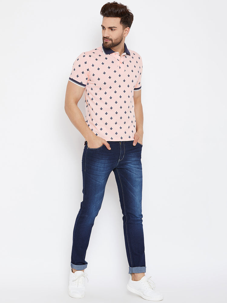 JUMP USA Men Pink Printed Polo Collar T-Shirt - JUMP USA