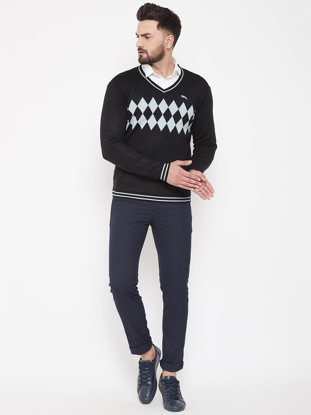 JUMP USA Men Black Self Design Sweater - JUMP USA