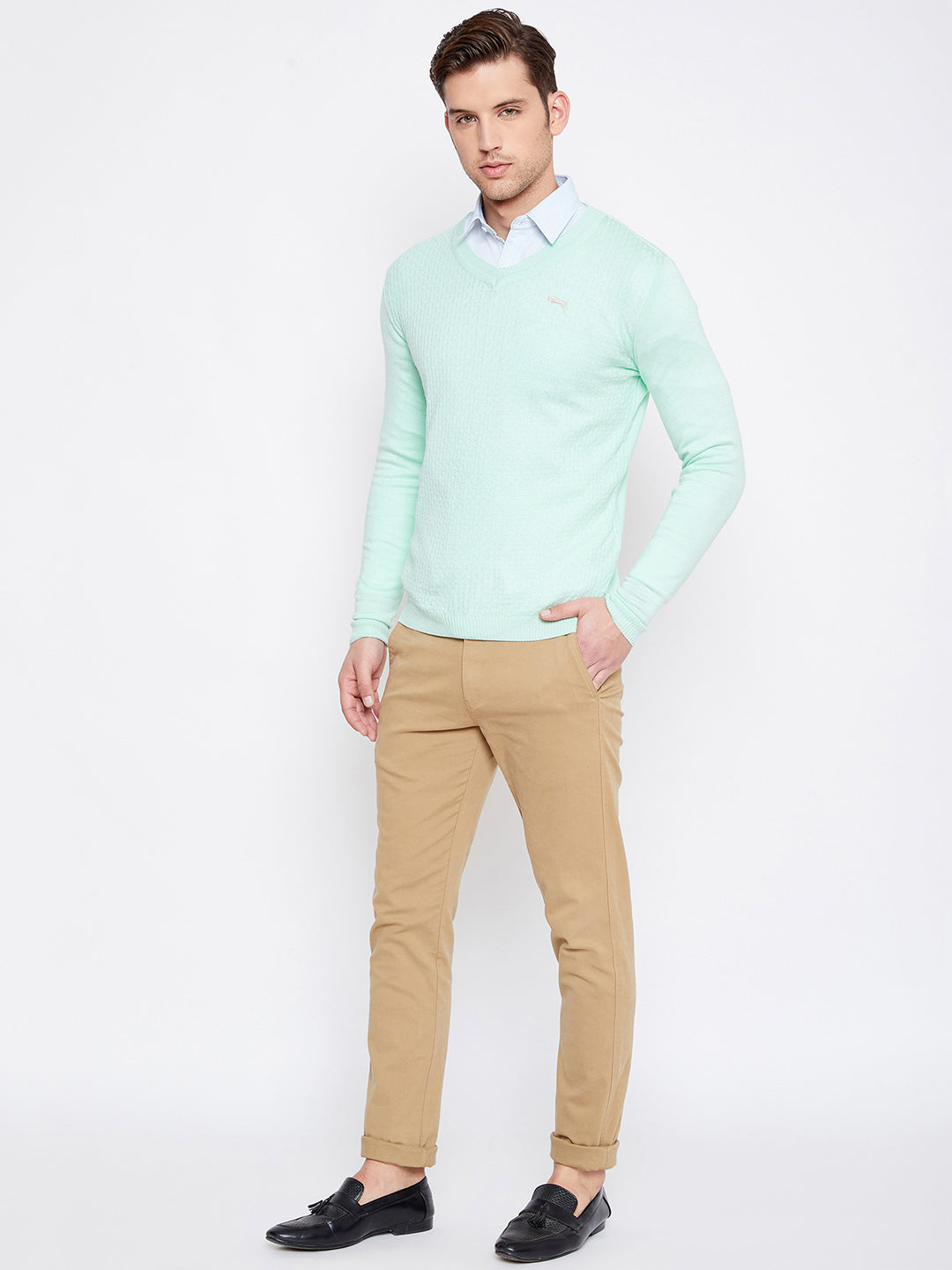 JUMP USA Men Teal Self-Design Pullover - JUMP USA