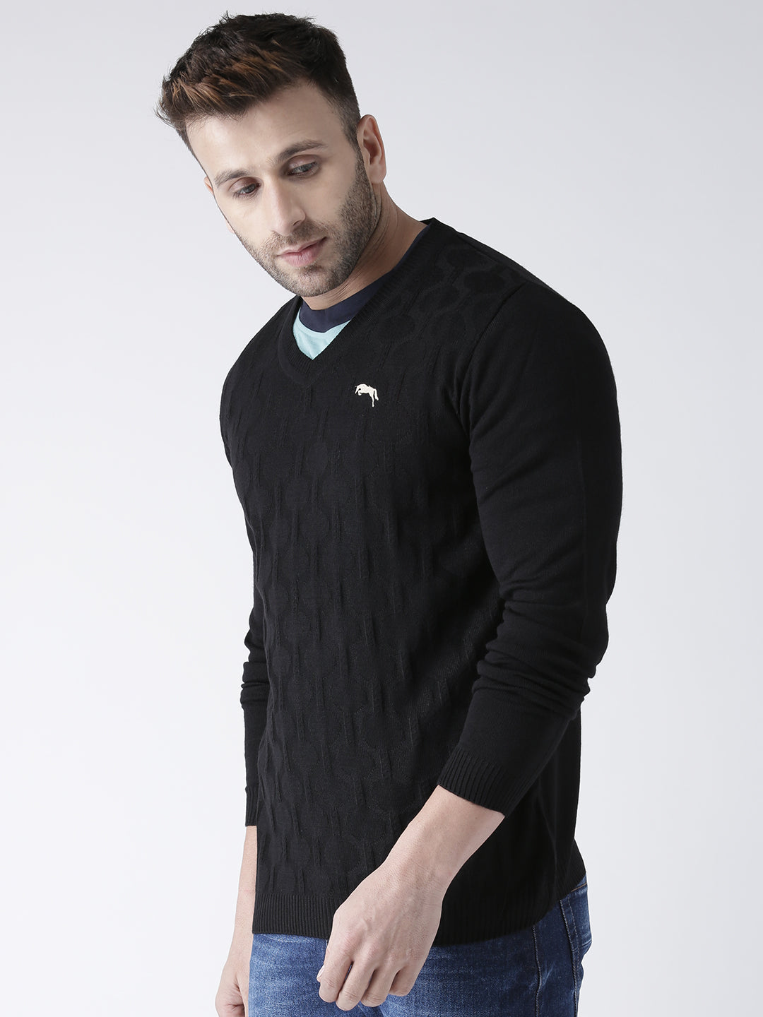 Men Black self Design Pullover - JUMP USA