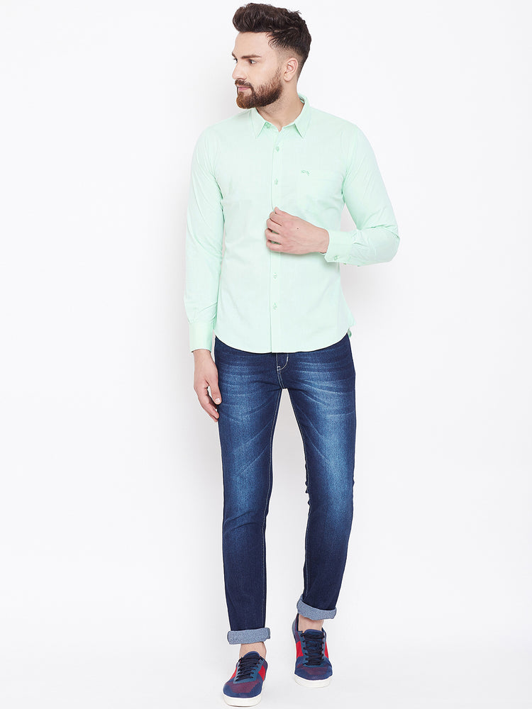 JUMP USA Men Green Solid Regular Fit Casual Shirts - JUMP USA