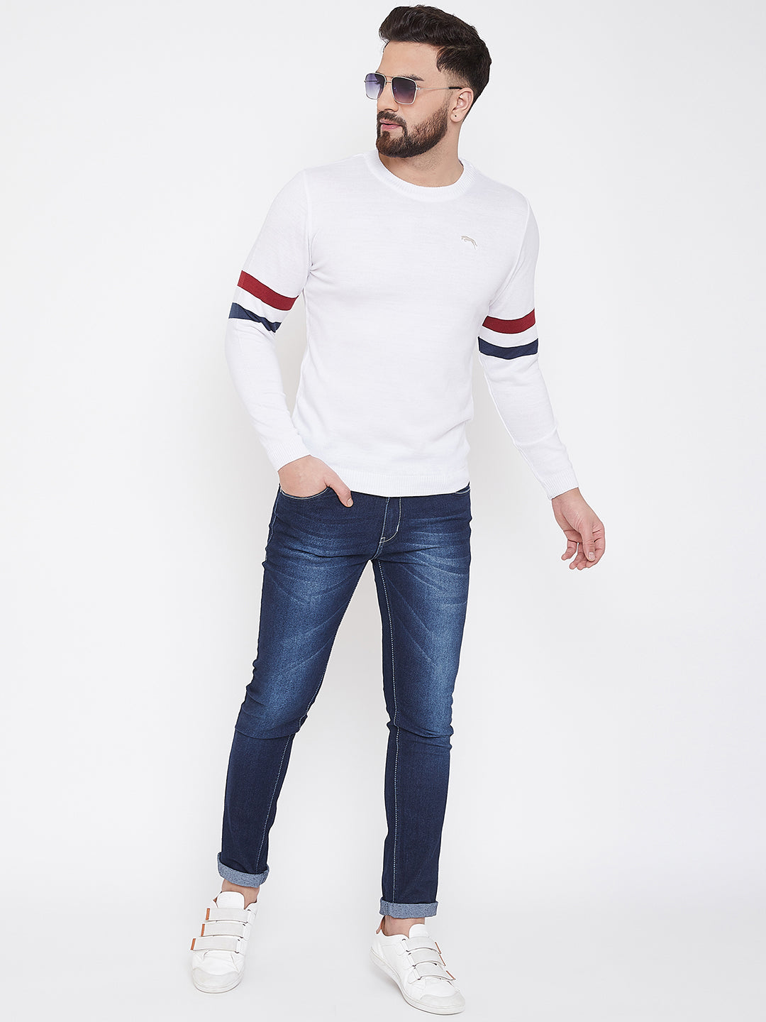 JUMP USA Men White Solid Sweater - JUMP USA