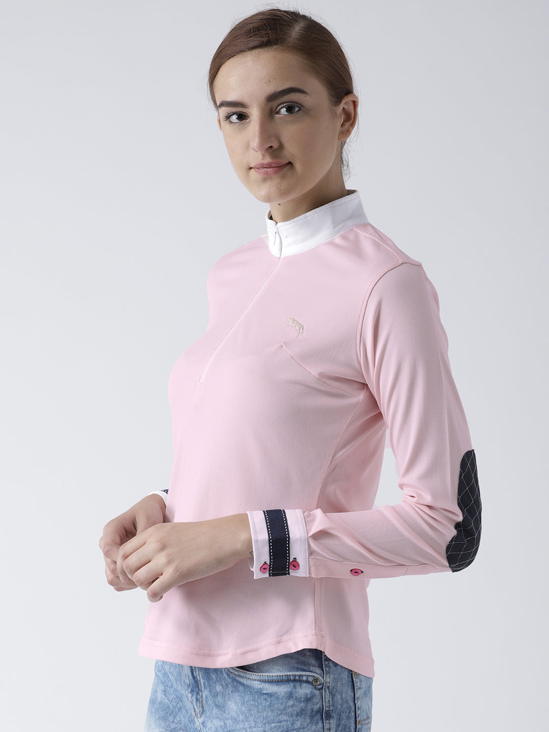 Women Solid Pink Polo T-Shirt - JUMP USA
