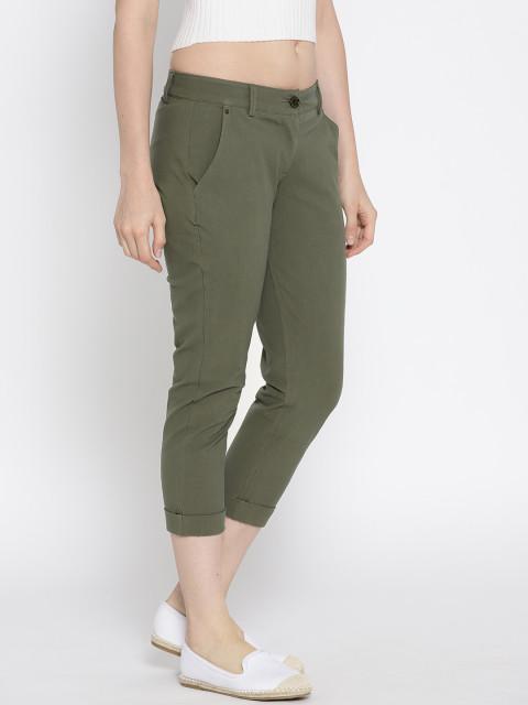 Women Solid Cropped Chinos - JUMP USA