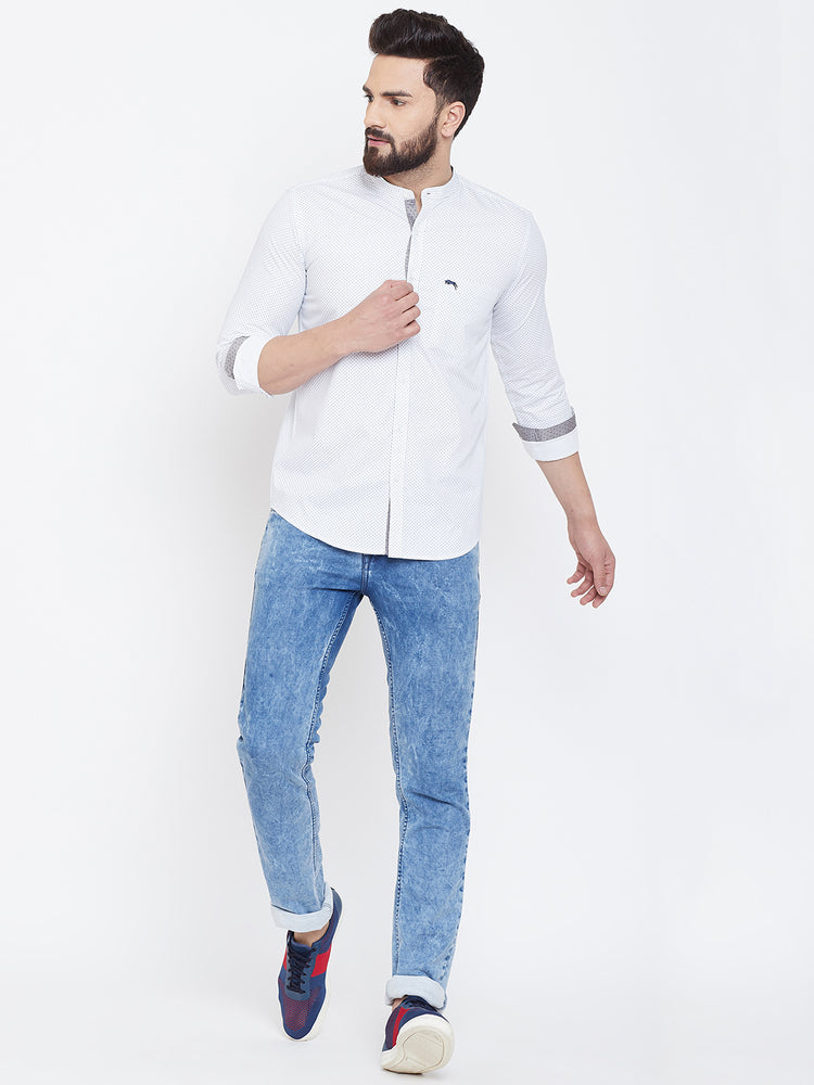 JUMP USA Men White Printed Cotton Casual Shirts - JUMP USA