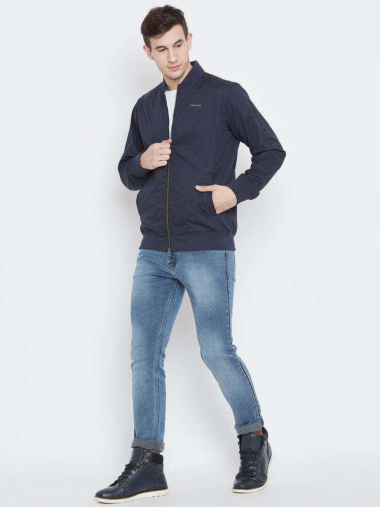 Men Casual Navy Blue Bomber Jacket - JUMP USA