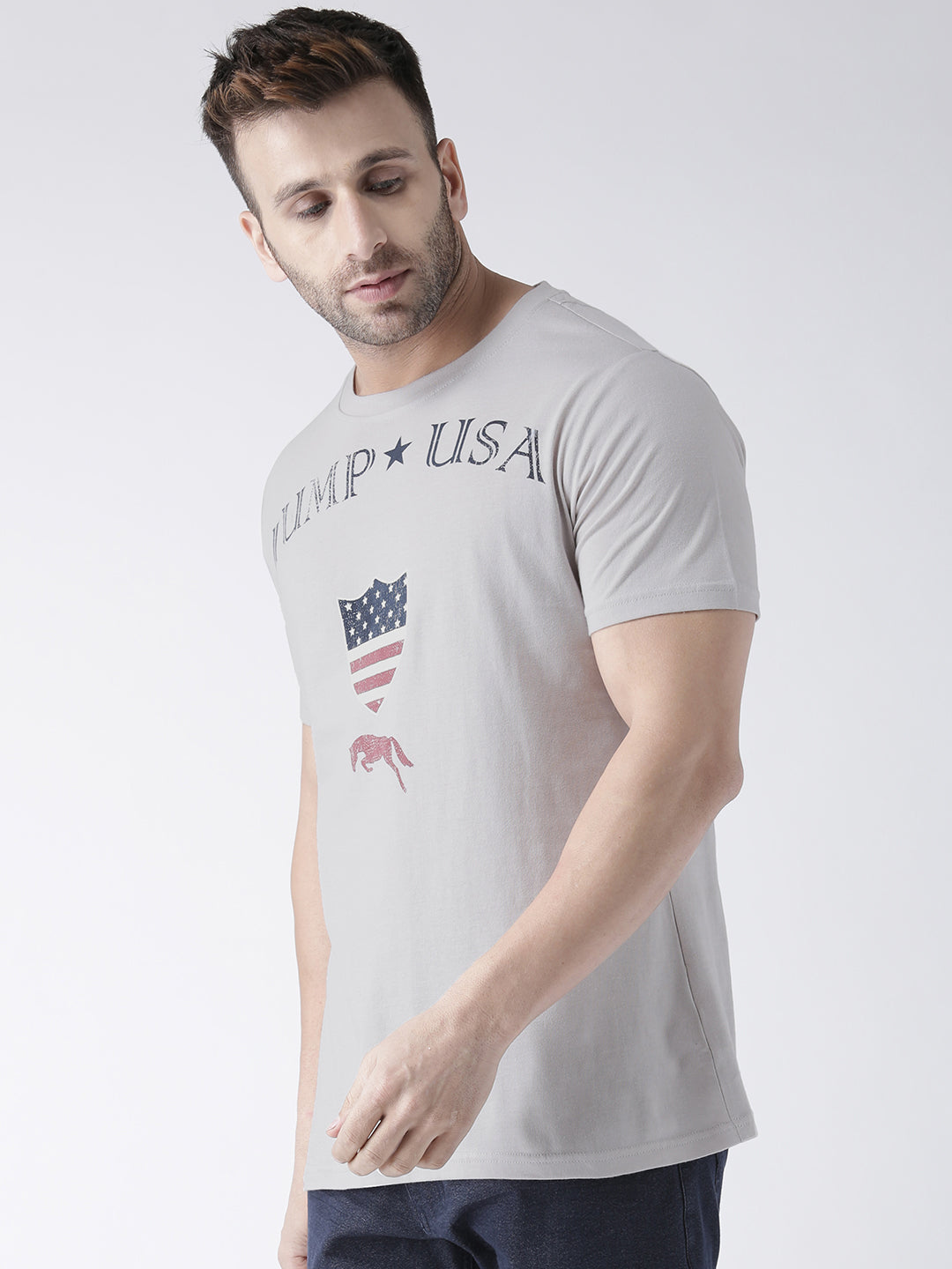 Men Casual Printed Grey T-shirt - JUMP USA