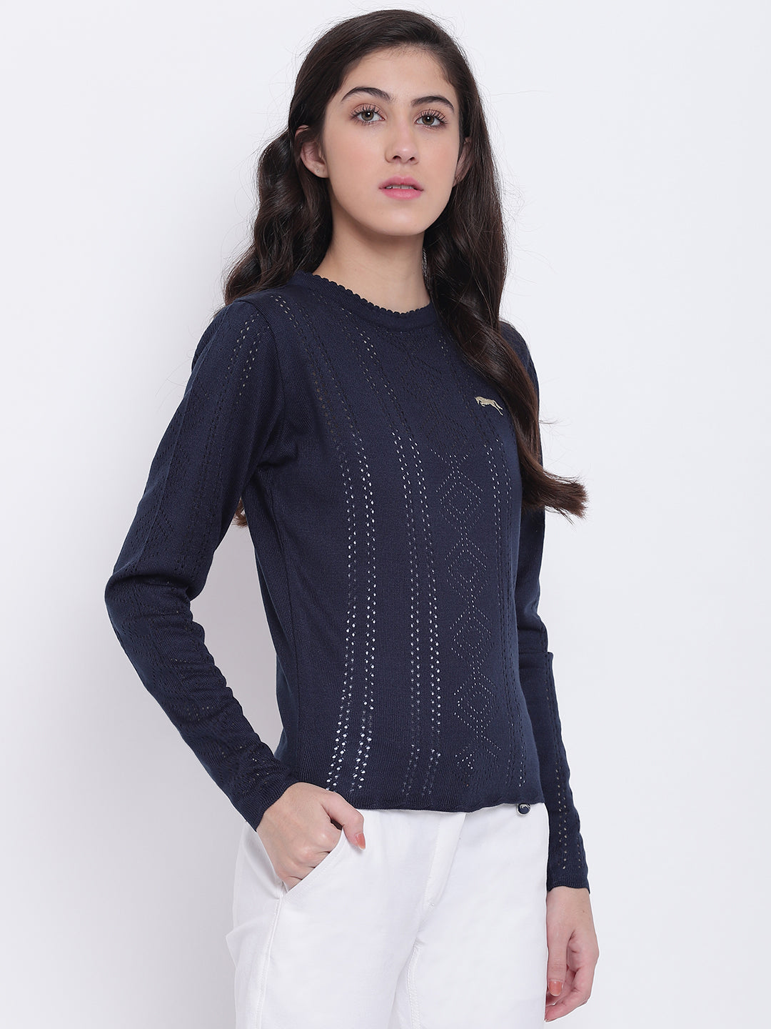 Women Navy Blue Casual Sweaters - JUMP USA