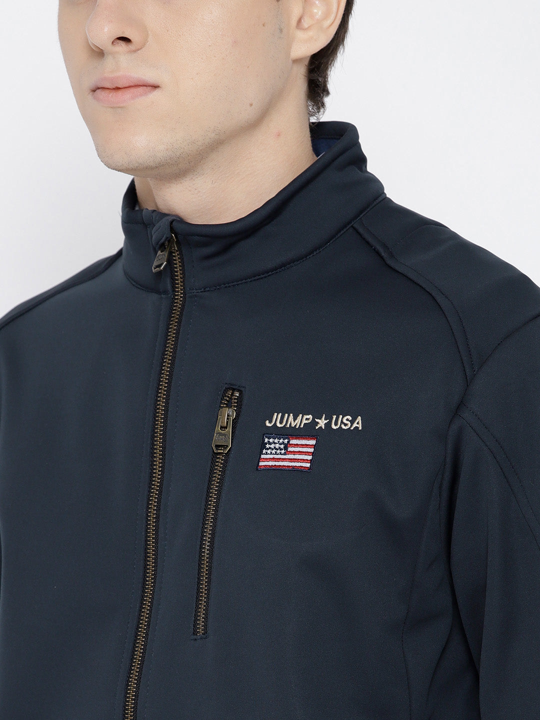 Men Navy Blue Solid Jacket - JUMP USA