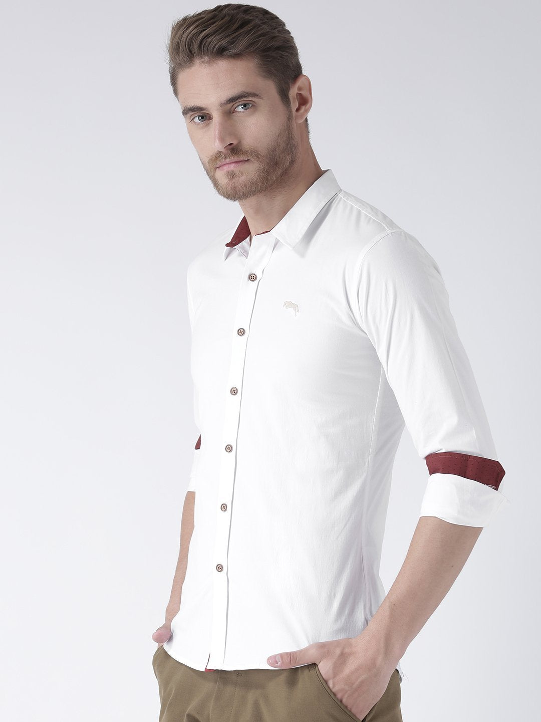 Men White Solid Cotton Regular Fit Shirt - JUMP USA