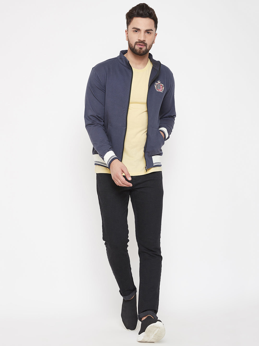 JUMP USA Men Navy Blue Solid Bomber Jacket - JUMP USA