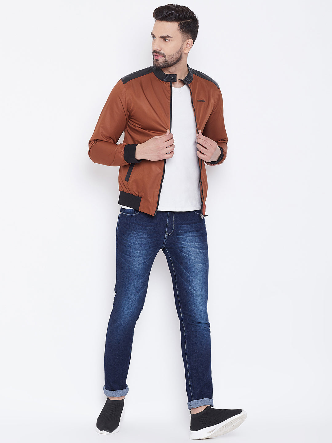 JUMP USA Men Brown Solid Casual Bomber Jacket - JUMP USA