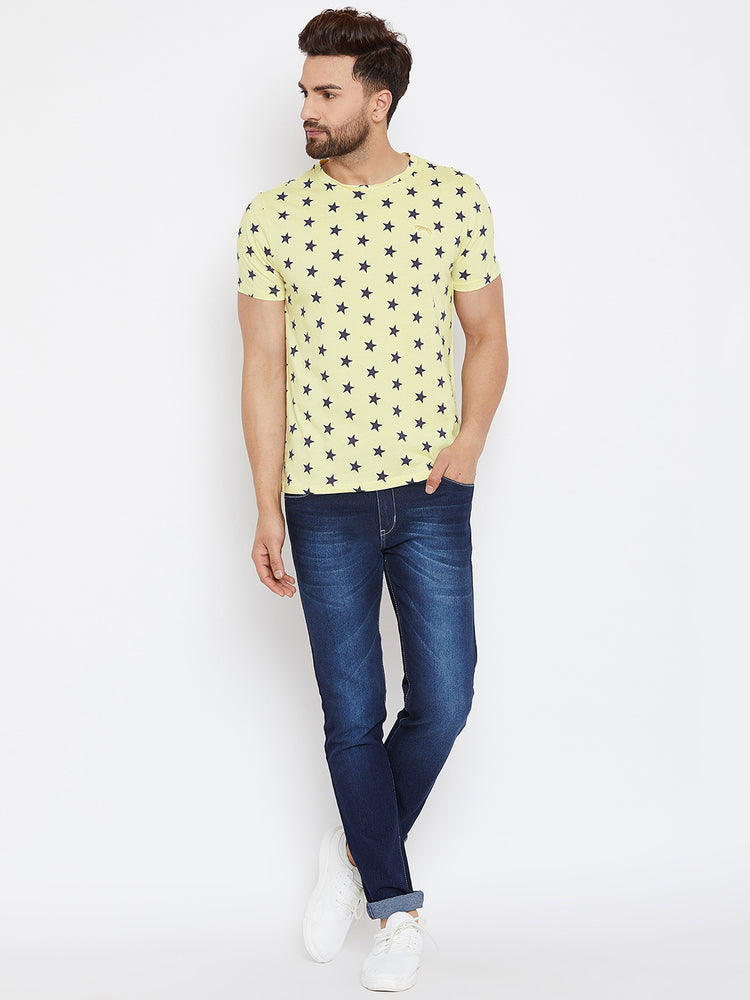 JUMP USA Men Yellow Printed Round Neck T-Shirt - JUMP USA