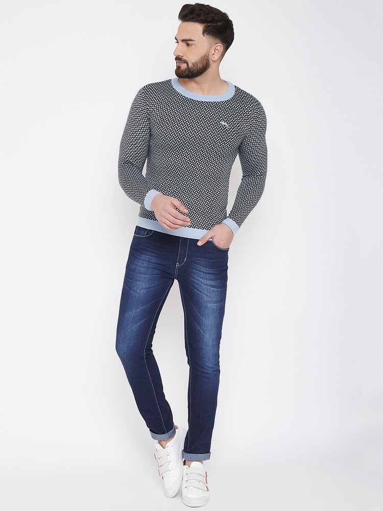 JUMP USA Men Blue Self Design Sweater - JUMP USA