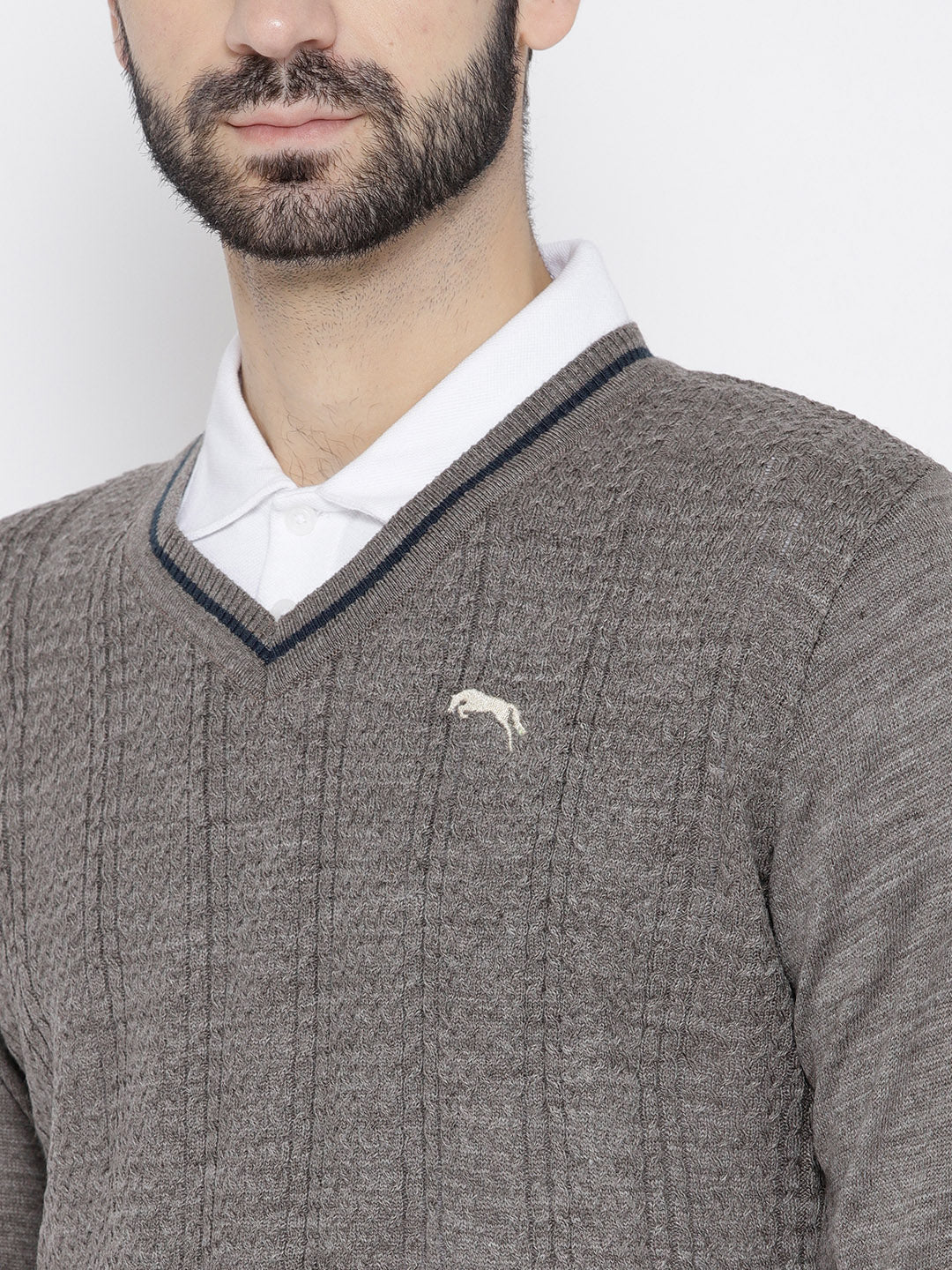Men Beige self Design Pullover - JUMP USA