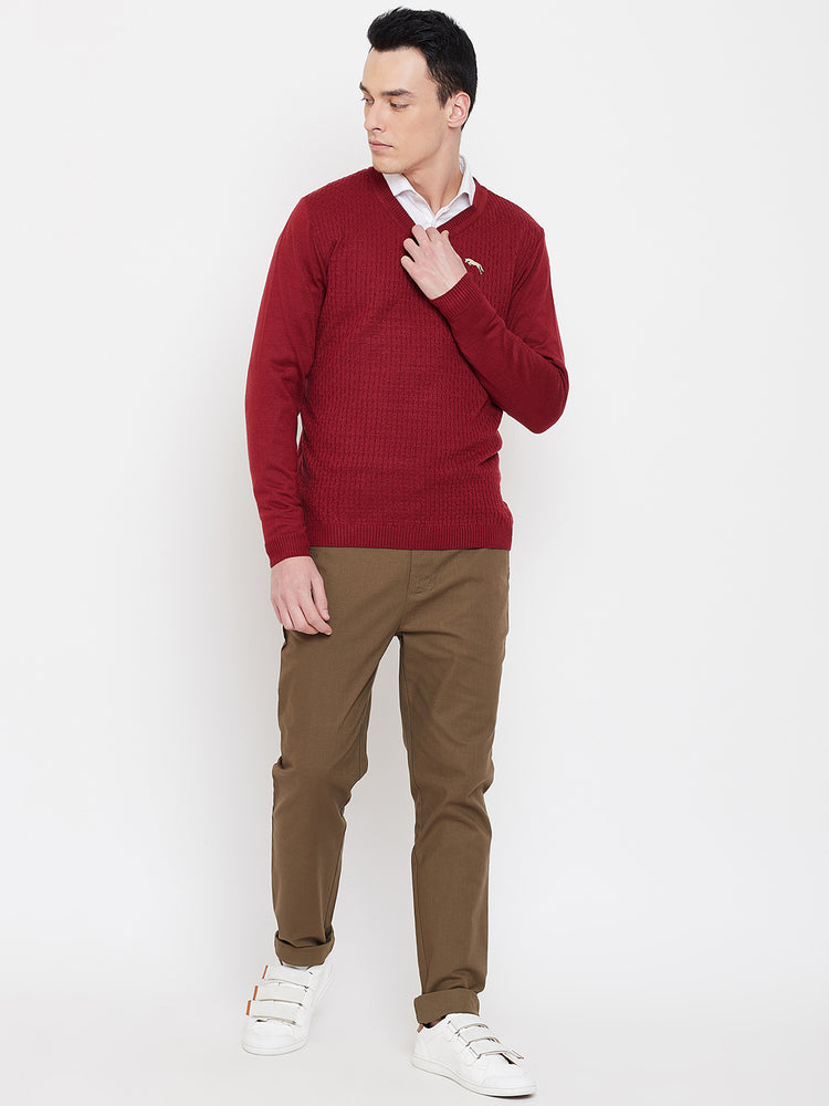 JUMP USA Men Red Self Design Sweater - JUMP USA
