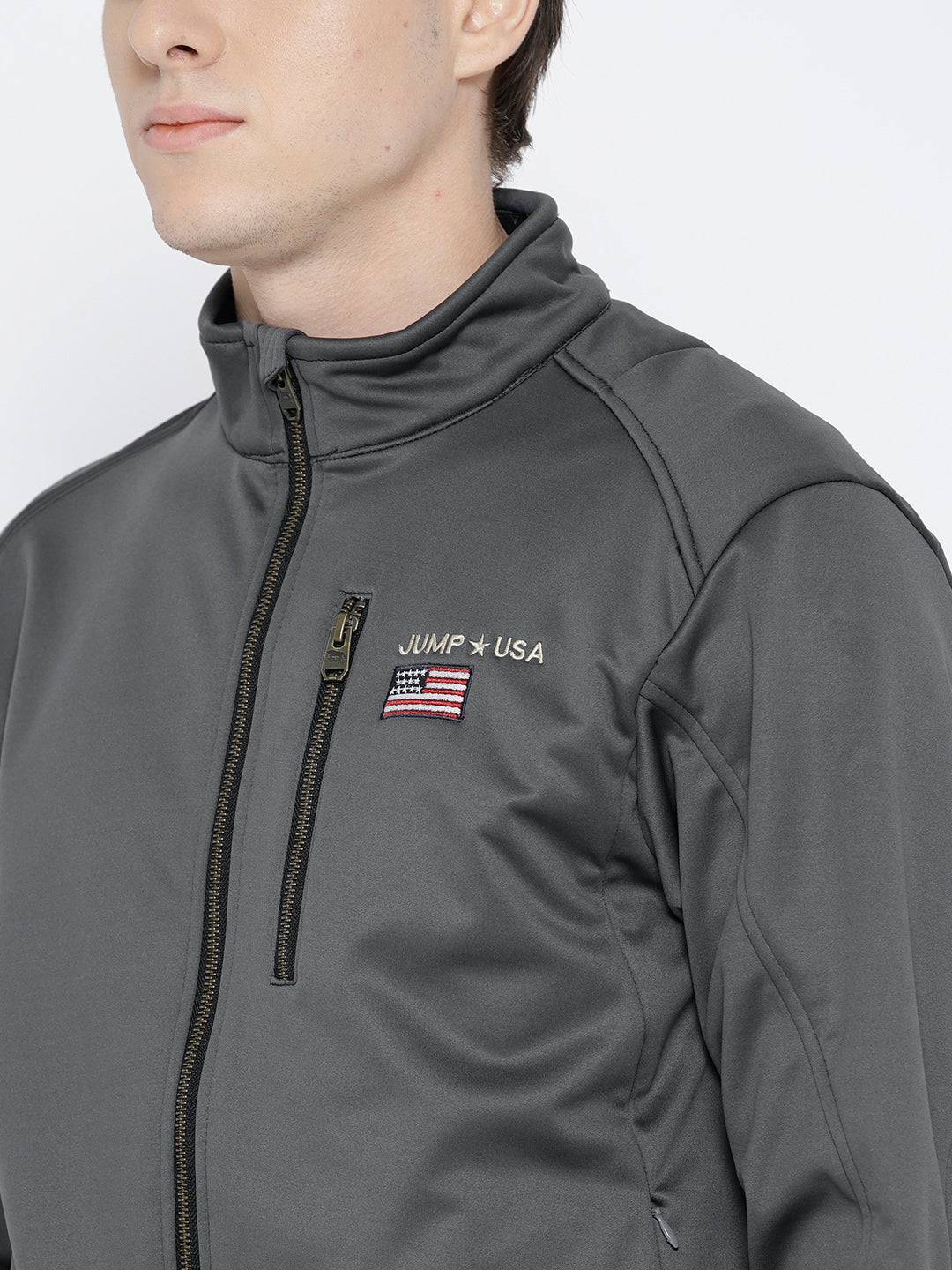 Men Charcoal Solid Jacket - JUMP USA