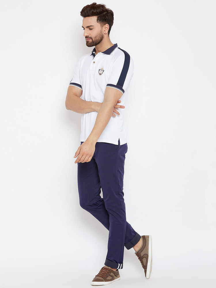 JUMP USA Men White Solid Polo Collar T-Shirt - JUMP USA