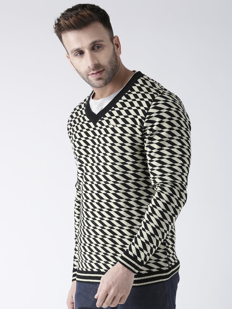 Men Black and Beige Colourblocked Pullover - JUMP USA