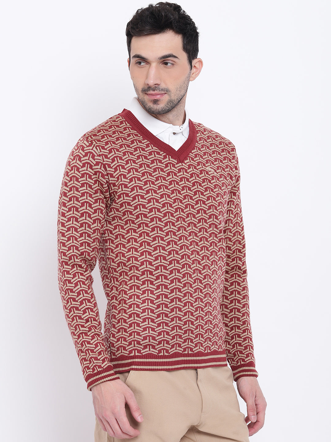 Men Casual Printed Red Sweaters - JUMP USA