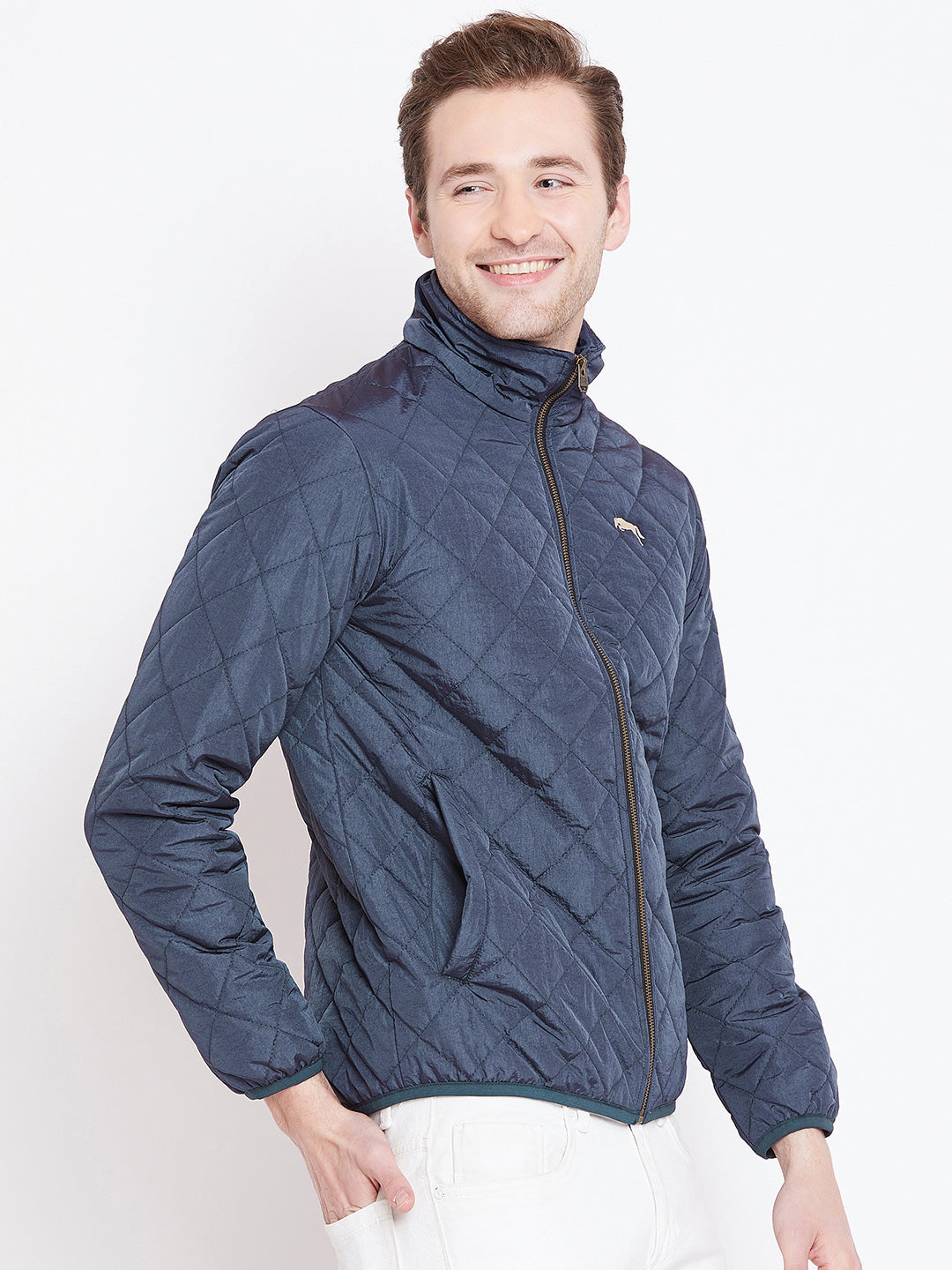 Mens Solid Ec Navy Quilted Jacket - JUMP USA