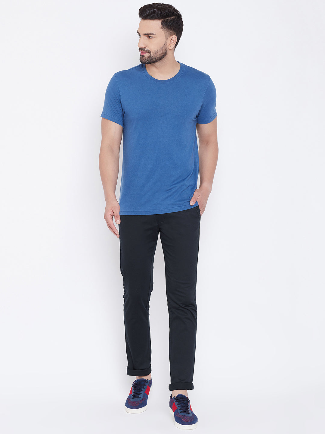 JUMP USA Men Navy Blue Regular Fit Solid Trousers - JUMP USA