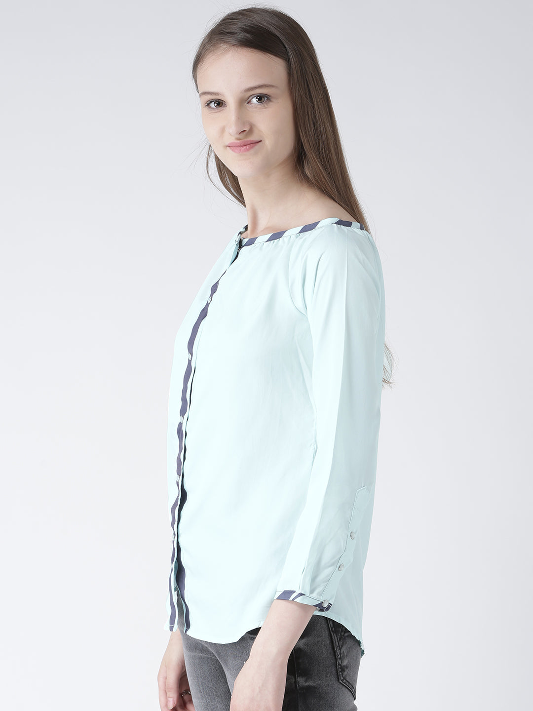 Women Blue Solid Polyester Top - JUMP USA