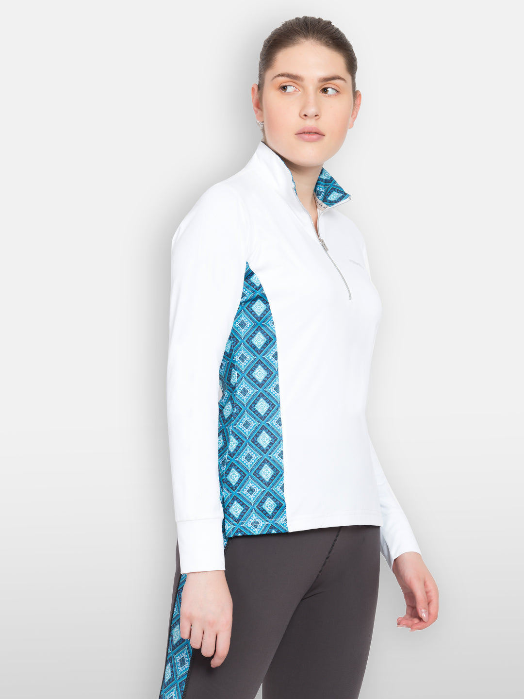 Women Solid Stand Collar Tshirt - JUMP USA
