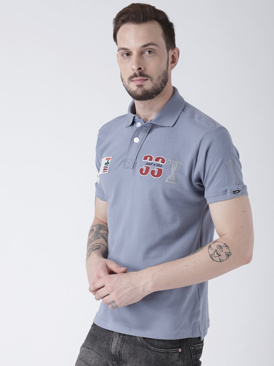Men Blue Solid Polo T-shirt - JUMP USA