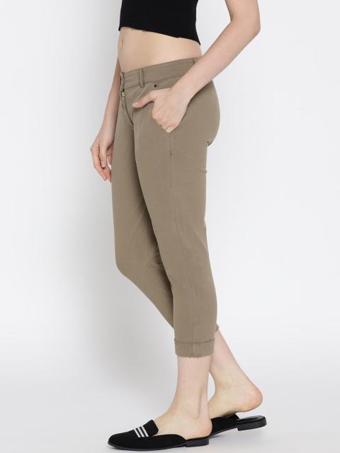 Women Solid Cropped Chinos - JUMP USA