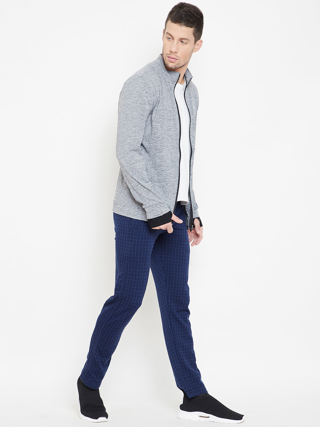 JUMP USA Men Grey Melange Self Design Active wear Jacket - JUMP USA