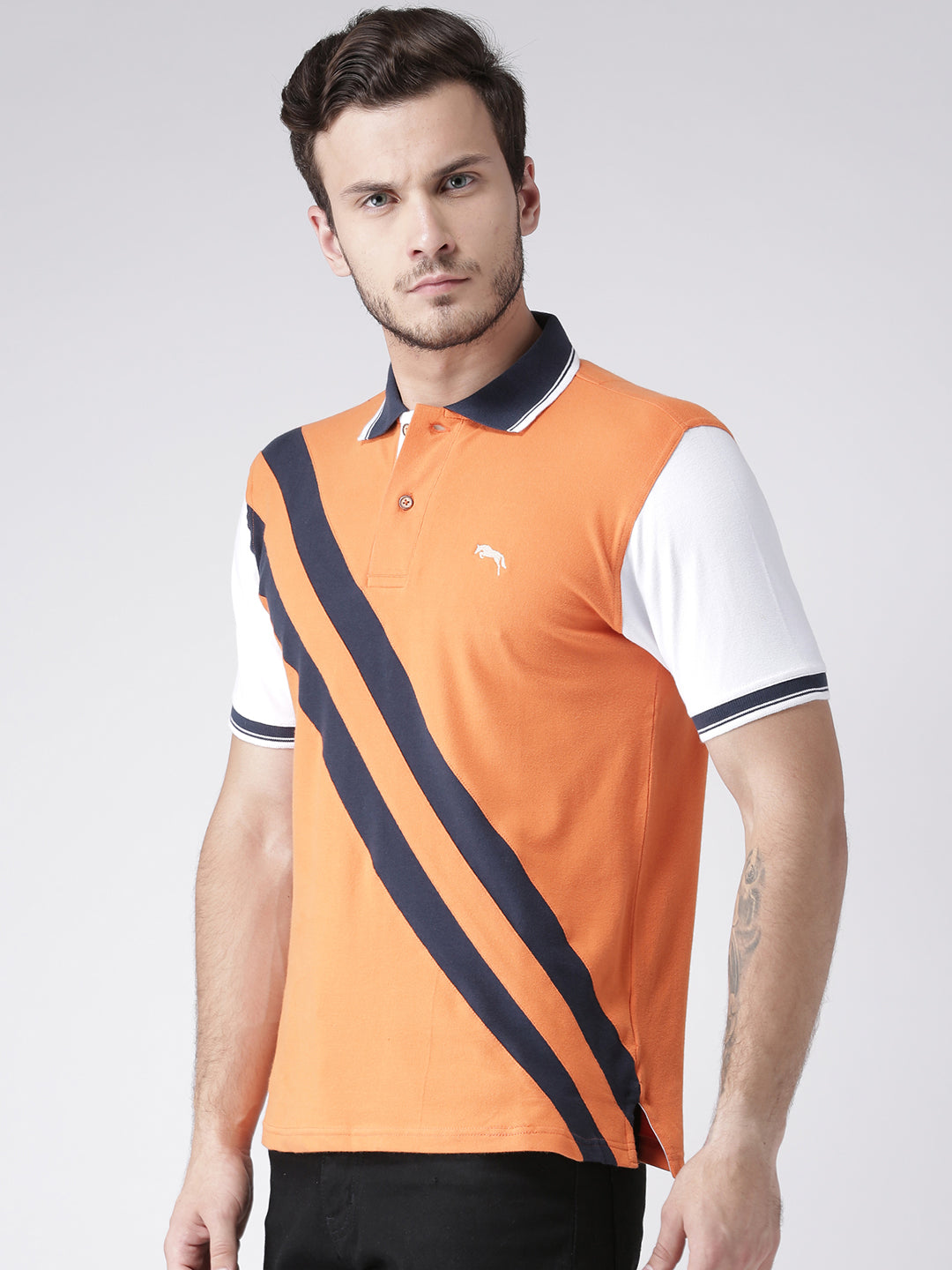 Men Casual Solid Orange Polo Collar T-Shirt - JUMP USA